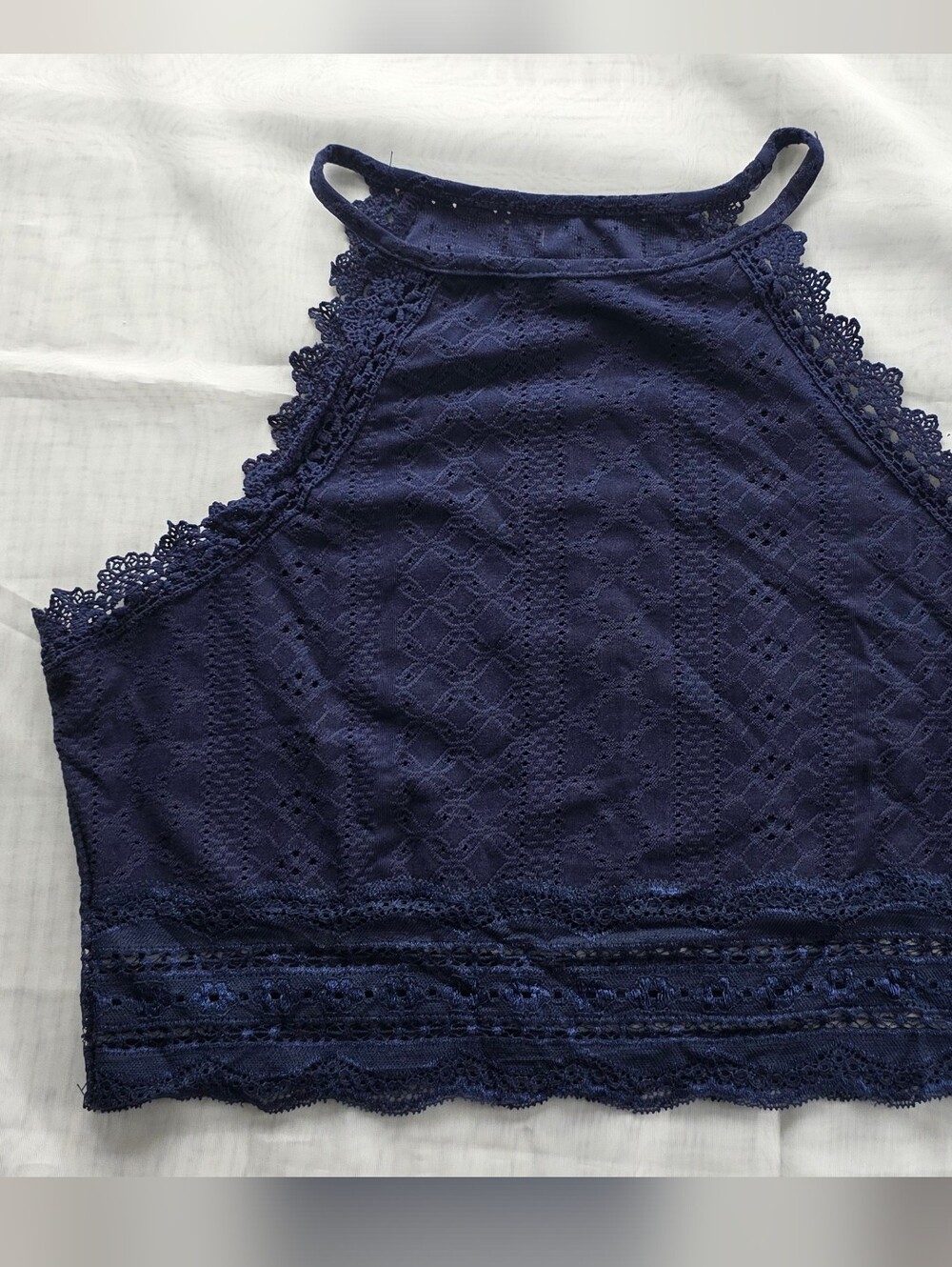Navy Lace High-Neck Bralette - Women Crop Top